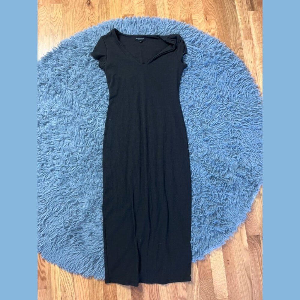 See You Monday Black Ribbed Midi Dress Size L